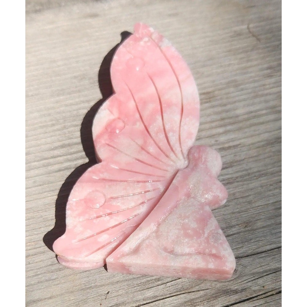 Pink Opal Carved Fairy, Carved Crystal Pink Fairy, Peppermint Candy Stone